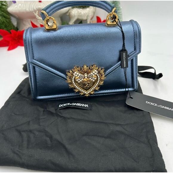 Dolce & Gabbana Handbags - Dolce&Gabbana small devotion, top handle Bag in metallic blue made in Italy